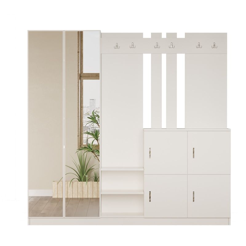 Casa si Gradina - Mobilier - Organizare si depozitare - Cuiere - Cuier hol, Hanah Home, pal melaminat, alb, 187.2x37.5x180 cm - Infinity.ro