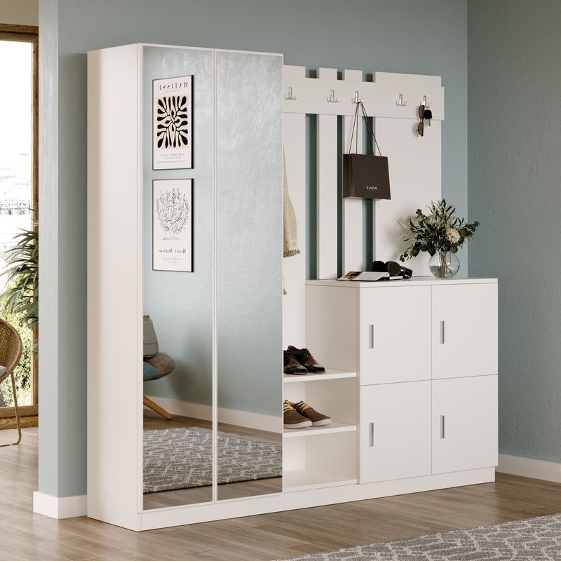 Casa si Gradina - Mobilier - Organizare si depozitare - Cuiere - Cuier hol, Hanah Home, pal melaminat, alb, 187.2x37.5x180 cm - Infinity.ro