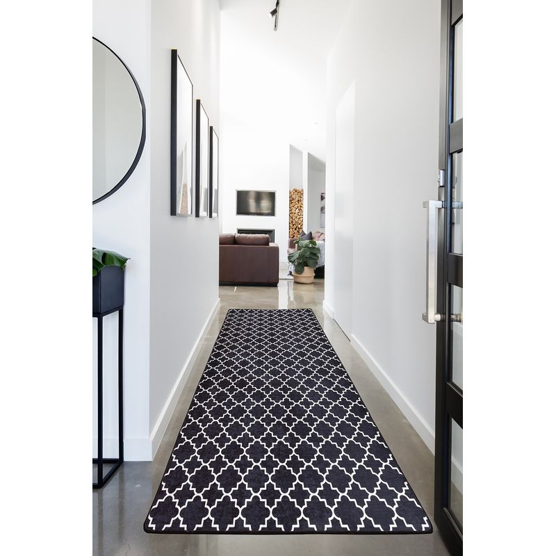 Casa si Gradina - Textile si covoare - Covoare - Covoare casa - Covor de hol, Conceptum Hypnose, negru alb, 80x200 cm, 100% poliester, antiderapant - Infinity.ro