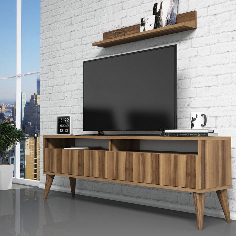 Casa si Gradina - Mobilier - Comode si corpuri - Console - Consola tv, Hanah Home, pal melaminat, nuc, 150x50x30 cm - Infinity.ro