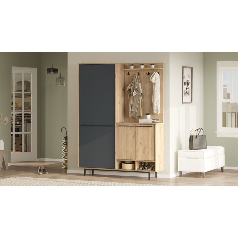 Casa si Gradina - Mobilier - Organizare si depozitare - Cuiere - Cuier hol, Hanah Home, PAL melaminat, stejar antracit, 147.4x35.5x195.6 cm - Infinity.ro