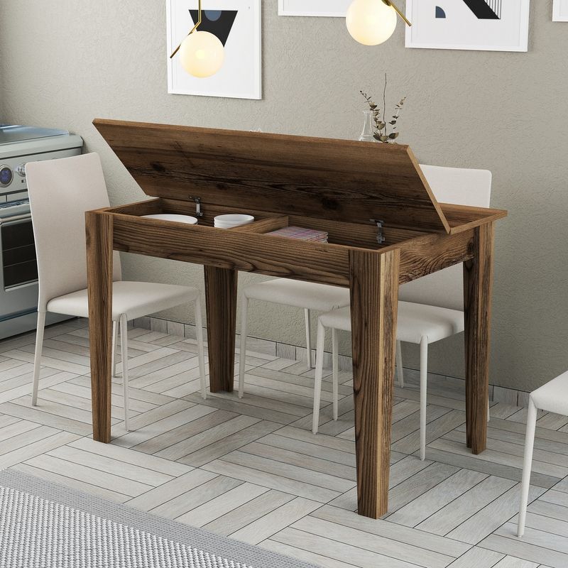 Casa si Gradina - Mobilier - Mese si birouri - Mese bucatarie si dining - Masa de bucatarie, Hanah Home, pal melaminat, nuc, 110x72x75 cm - Infinity.ro