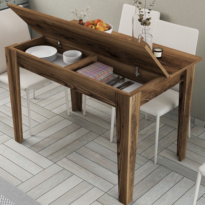 Casa si Gradina - Mobilier - Mese si birouri - Mese bucatarie si dining - Masa de bucatarie, Hanah Home, pal melaminat, nuc, 110x72x75 cm - Infinity.ro