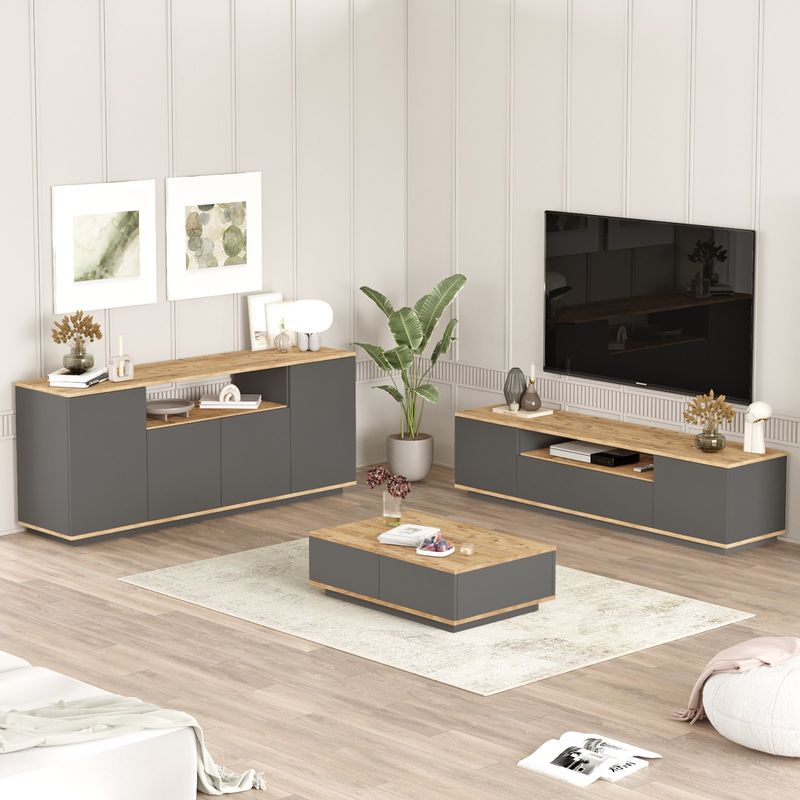 Casa si Gradina - Mobilier - Seturi de mobilier - Seturi living - Set mobilier living, Hanah Home, pal melaminat, pin atlantic si antracit, tv 180x44.6x44.5 cm, masuta 90x28.6x60 cm, consola 180x75x44.5 cm - Infinity.ro