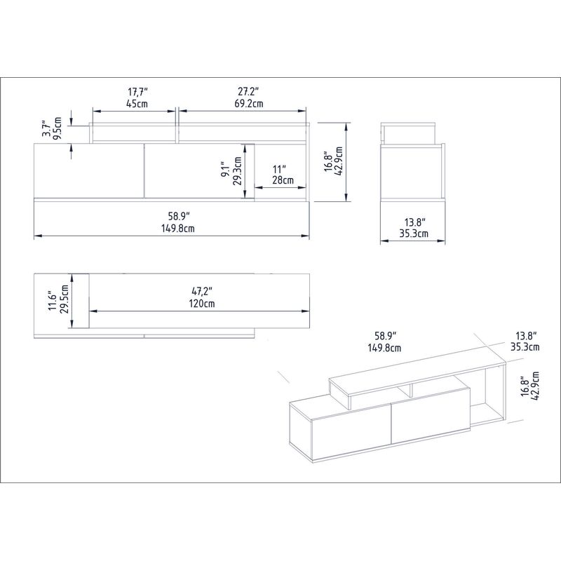 Casa si Gradina - Mobilier - Comode si corpuri - Comode - Comoda tv, Hanah Home, pal melaminat, negru si nuc, 149.8x35.3x42.9 cm - Infinity.ro