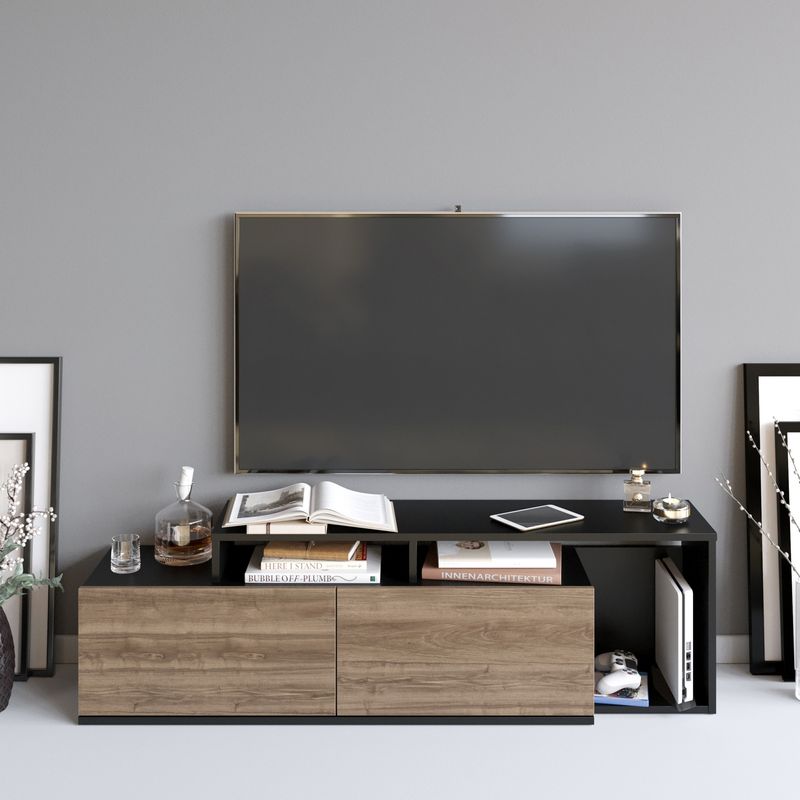 Casa si Gradina - Mobilier - Comode si corpuri - Comode - Comoda tv, Hanah Home, pal melaminat, negru si nuc, 149.8x35.3x42.9 cm - Infinity.ro
