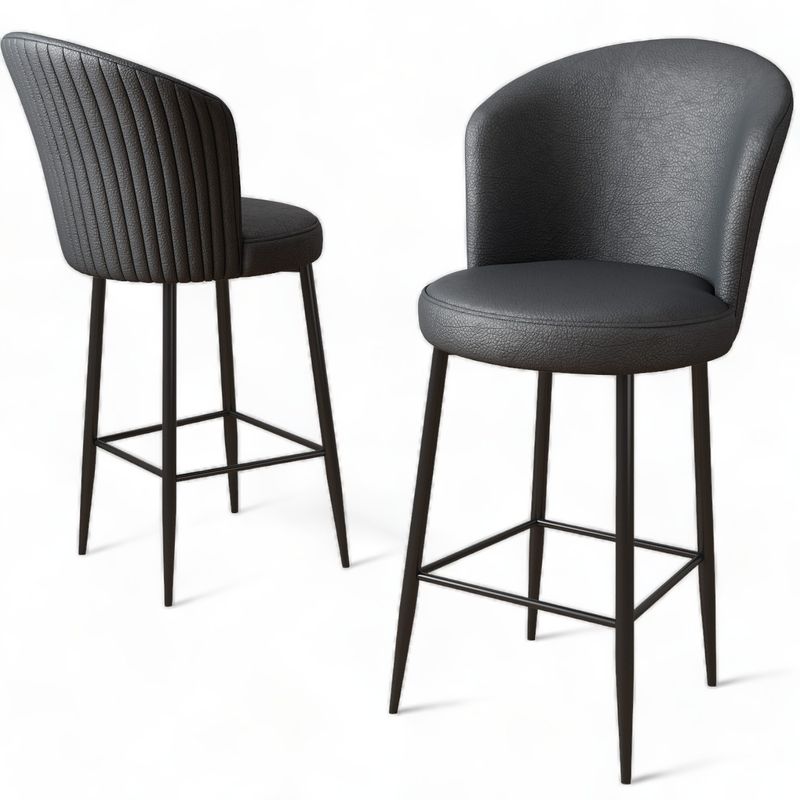 Casa si Gradina - Mobilier - Scaune si fotolii - Tabureti - Set taburete bar (4 bucati), Hanah Home, metal, piele ecologica, antracit si negru, 46x40x107 cm - Infinity.ro