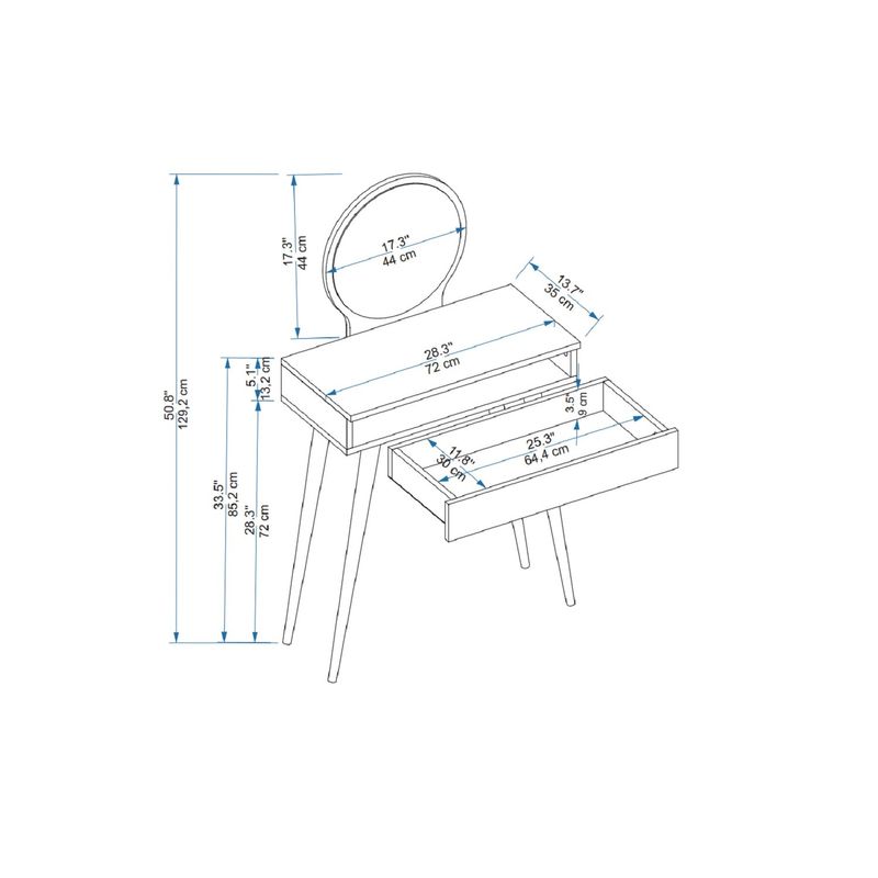 Casa si Gradina - Mobilier - Comode si corpuri - Masute de toaleta - Masa de machiaj, Hanah Home, pal melaminat, pin atlantic, 129.2x72x35 cm - Infinity.ro