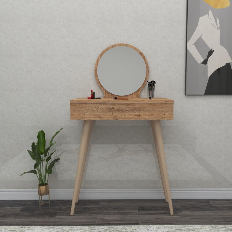 Casa si Gradina - Mobilier - Comode si corpuri - Masute de toaleta - Masa de machiaj, Hanah Home, pal melaminat, pin atlantic, 129.2x72x35 cm - Infinity.ro