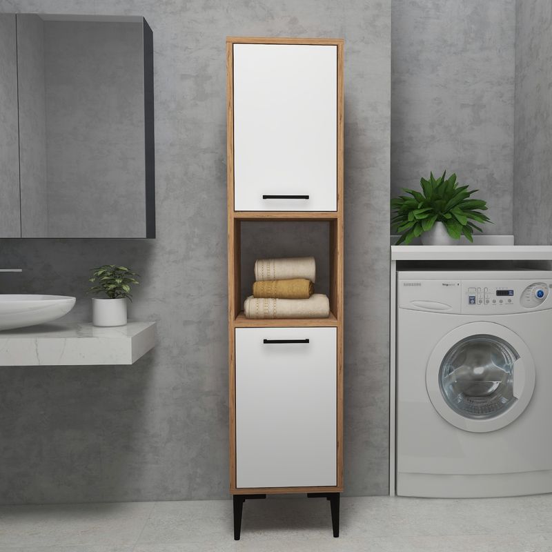 Casa si Gradina - Mobilier - Mobilier baie - Corpuri baie - Dulap multifunctional, Hanah Home, pal melaminat, pin atlantic si alb, 35x35x153.6 cm - Infinity.ro