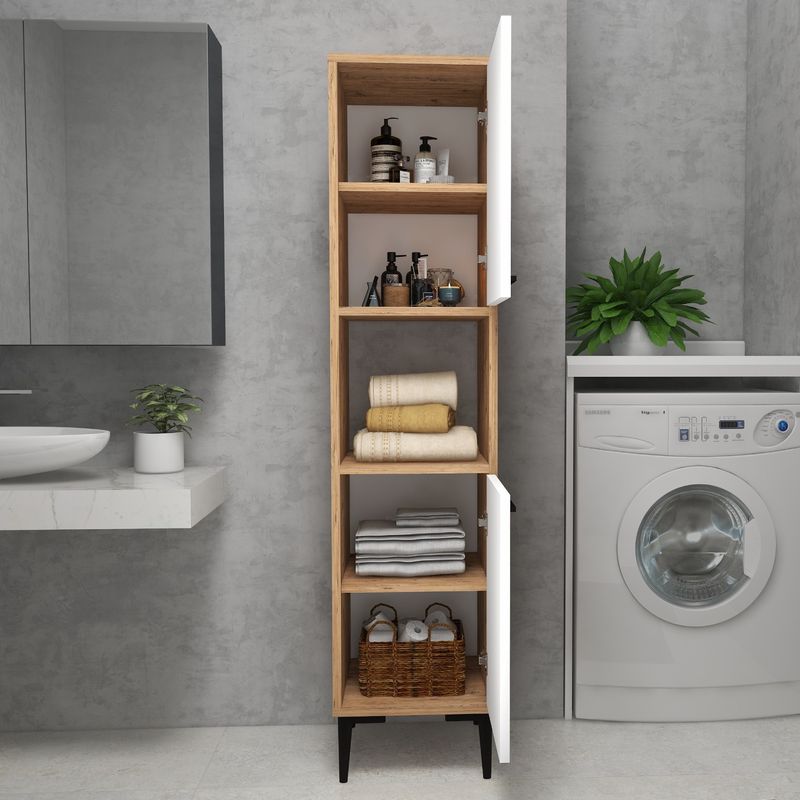 Casa si Gradina - Mobilier - Mobilier baie - Corpuri baie - Dulap multifunctional, Hanah Home, pal melaminat, pin atlantic si alb, 35x35x153.6 cm - Infinity.ro