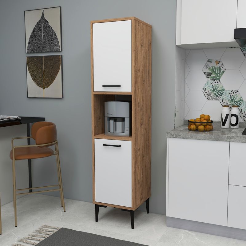 Casa si Gradina - Mobilier - Mobilier baie - Corpuri baie - Dulap multifunctional, Hanah Home, pal melaminat, pin atlantic si alb, 35x35x153.6 cm - Infinity.ro