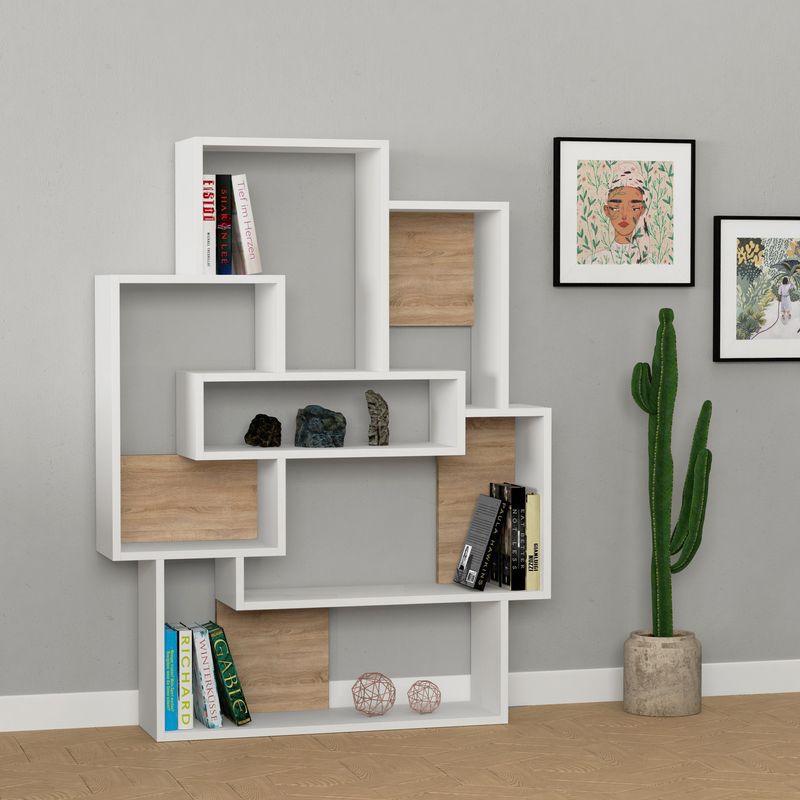 Casa si Gradina - Mobilier - Biblioteci si rafturi - Biblioteci - Biblioteca, Hanah Home, pal melaminat, alb si stejar, 101x22x132 cm - Infinity.ro