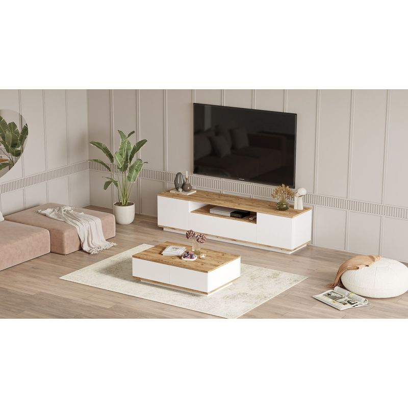 Casa si Gradina - Mobilier - Seturi de mobilier - Seturi living - Set mobilier living, Hanah Home, pal melaminat, pin atlantic si alb, tv 180x44.6x44.5 cm, masuta 90x28.6x60 cm - Infinity.ro