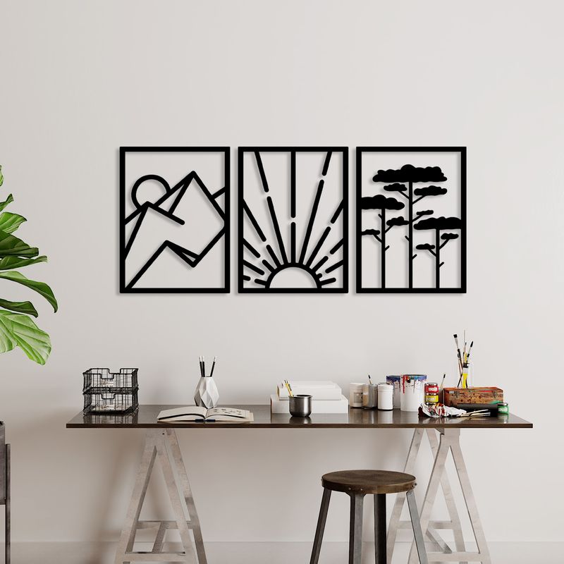 Casa si Gradina - Decoratiuni - Decoratiuni perete - Accesoriu decorativ de perete, Wallxpert, metal, negru, 56x42 cm, set 3 piese - Infinity.ro
