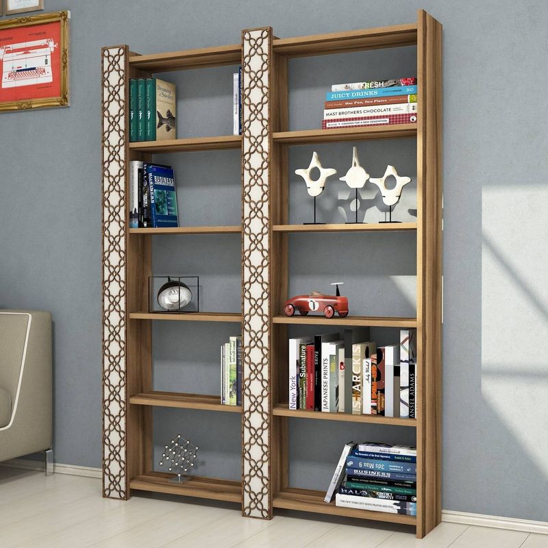 Casa si Gradina - Mobilier - Biblioteci si rafturi - Biblioteci - Biblioteca, Hanah Home, pal melaminat, nuc crem, 124.6x24.2x170 cm - Infinity.ro