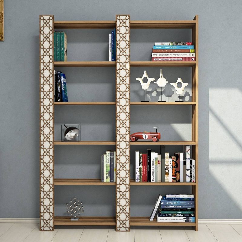 Casa si Gradina - Mobilier - Biblioteci si rafturi - Biblioteci - Biblioteca, Hanah Home, pal melaminat, nuc crem, 124.6x24.2x170 cm - Infinity.ro