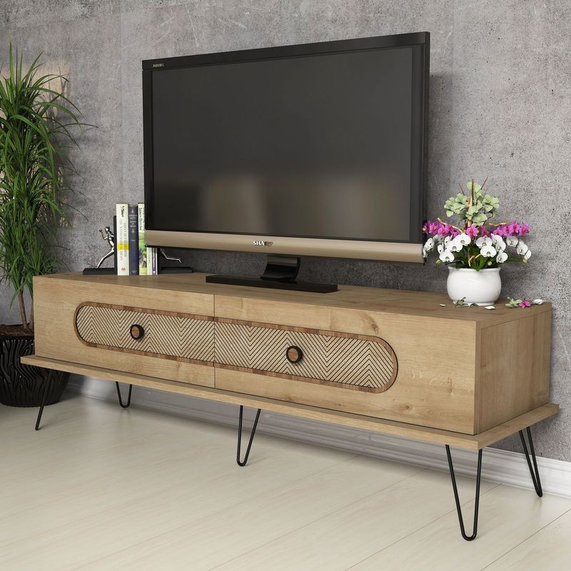 Casa si Gradina - Mobilier - Comode si corpuri - Comode - Comoda tv, Hanah Home, pal melaminat, stejar, 145x45x40 cm - Infinity.ro
