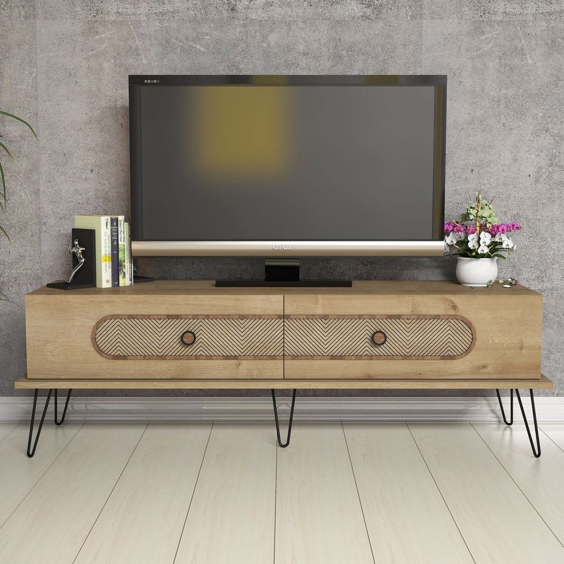 Casa si Gradina - Mobilier - Comode si corpuri - Comode - Comoda tv, Hanah Home, pal melaminat, stejar, 145x45x40 cm - Infinity.ro