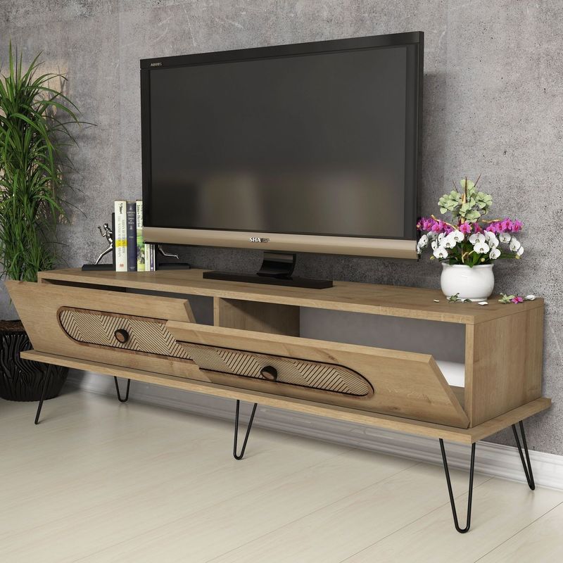 Casa si Gradina - Mobilier - Comode si corpuri - Comode - Comoda tv, Hanah Home, pal melaminat, stejar, 145x45x40 cm - Infinity.ro