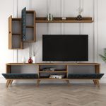 Casa si Gradina - Mobilier - Comode si corpuri - Comode - Comoda tv, Hanah Home, panou de particule melaminat, nuc si calcedonie, 180x44x35 cm - Infinity.ro