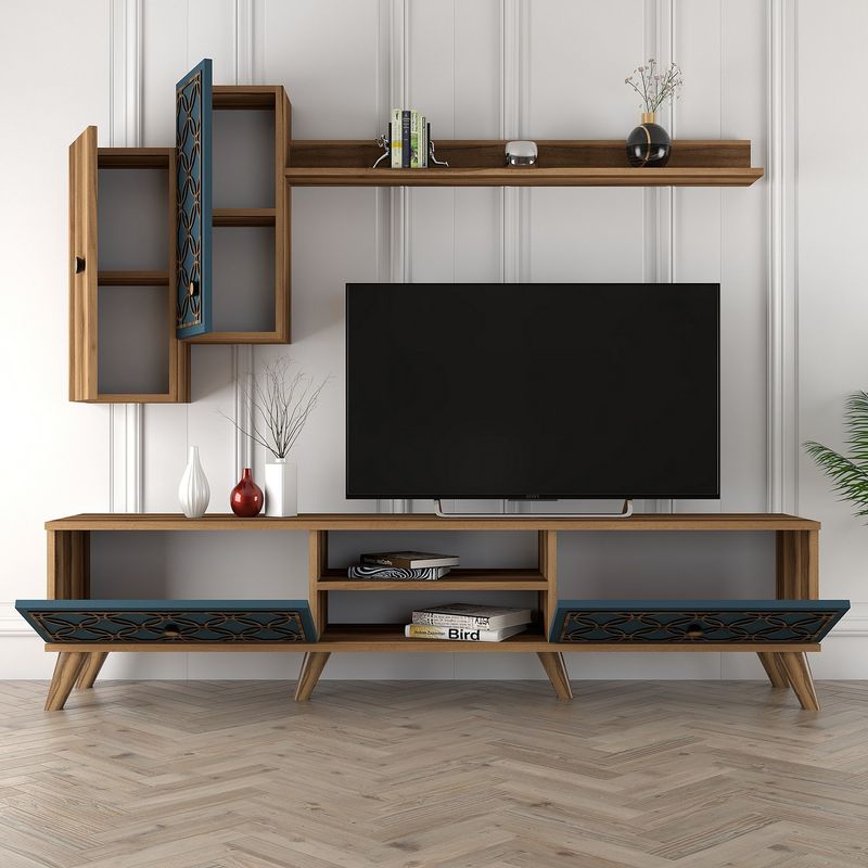 Casa si Gradina - Mobilier - Comode si corpuri - Comode - Comoda tv, Hanah Home, panou de particule melaminat, nuc si calcedonie, 180x44x35 cm - Infinity.ro