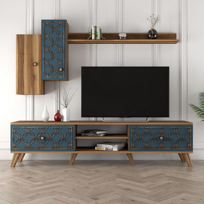 Casa si Gradina - Mobilier - Comode si corpuri - Comode - Comoda tv, Hanah Home, panou de particule melaminat, nuc si calcedonie, 180x44x35 cm - Infinity.ro