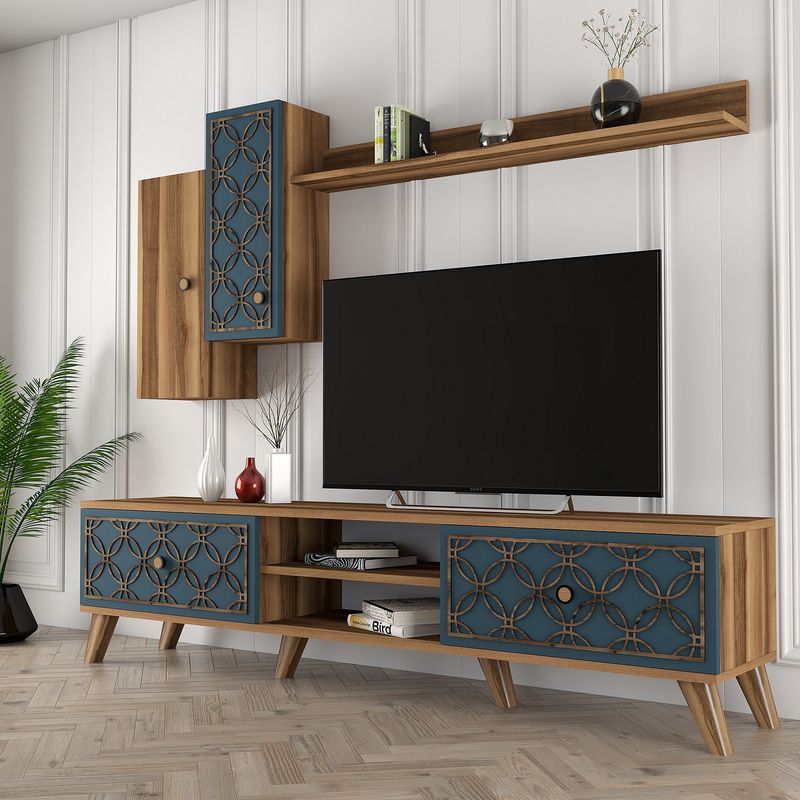 Casa si Gradina - Mobilier - Comode si corpuri - Comode - Comoda tv, Hanah Home, panou de particule melaminat, nuc si calcedonie, 180x44x35 cm - Infinity.ro