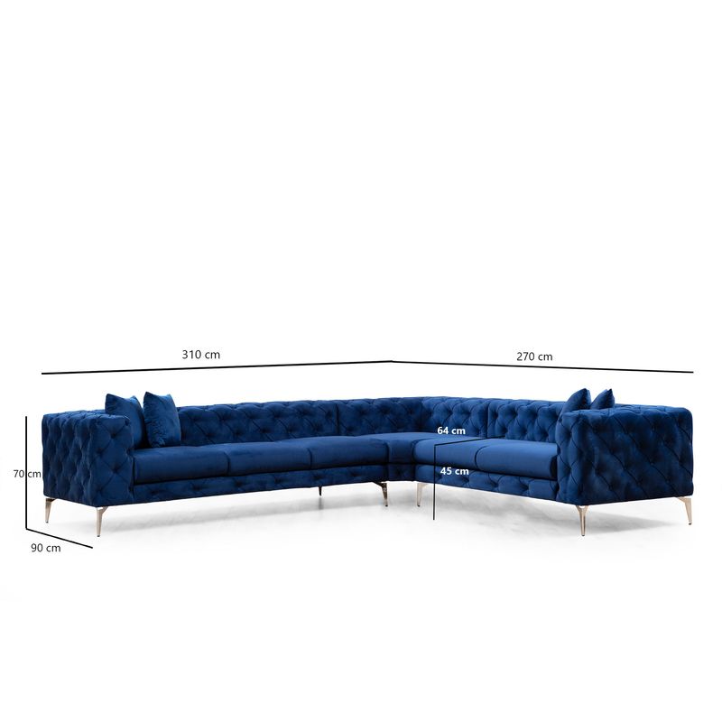Casa si Gradina - Mobilier - Canapele si coltare - Coltare - Coltar, Hanah Home, lemn fag si pal, albastru marin, 310x270x70 cm - Infinity.ro