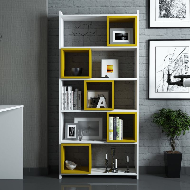 Casa si Gradina - Mobilier - Biblioteci si rafturi - Biblioteci - Biblioteca, Hanah Home, pal melaminat, alb galben, 80x22x170 cm - Infinity.ro