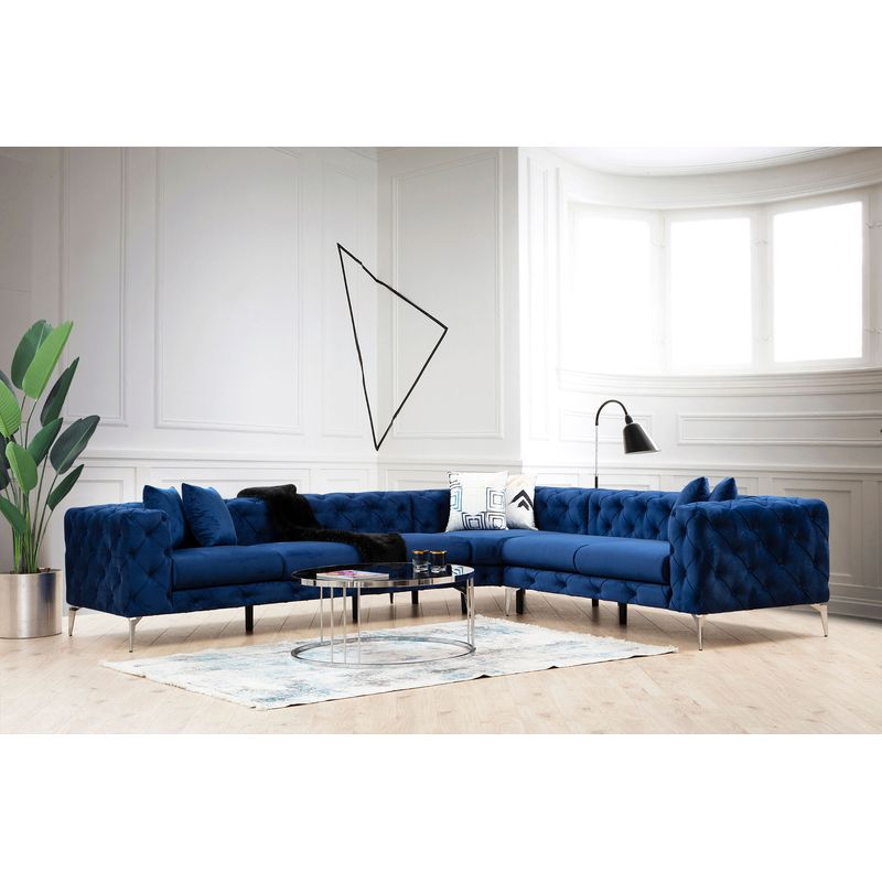 Casa si Gradina - Mobilier - Canapele si coltare - Coltare - Coltar, Hanah Home, lemn fag si pal, albastru marin, 310x270x70 cm - Infinity.ro