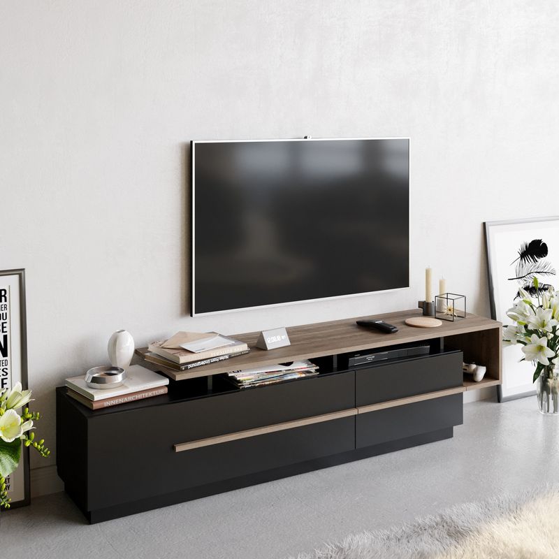 Casa si Gradina - Mobilier - Comode si corpuri - Comode - Comoda tv, Hanah Home, pal melaminat, negru si nuc, 180x46.4x38.9 cm - Infinity.ro