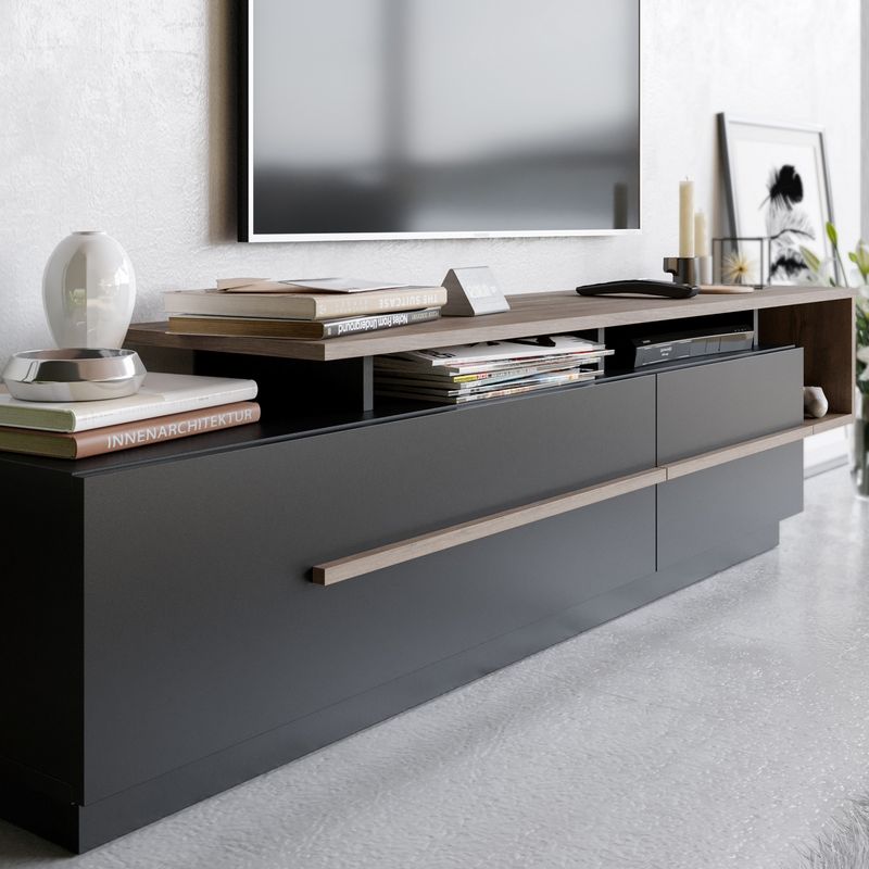 Casa si Gradina - Mobilier - Comode si corpuri - Comode - Comoda tv, Hanah Home, pal melaminat, negru si nuc, 180x46.4x38.9 cm - Infinity.ro