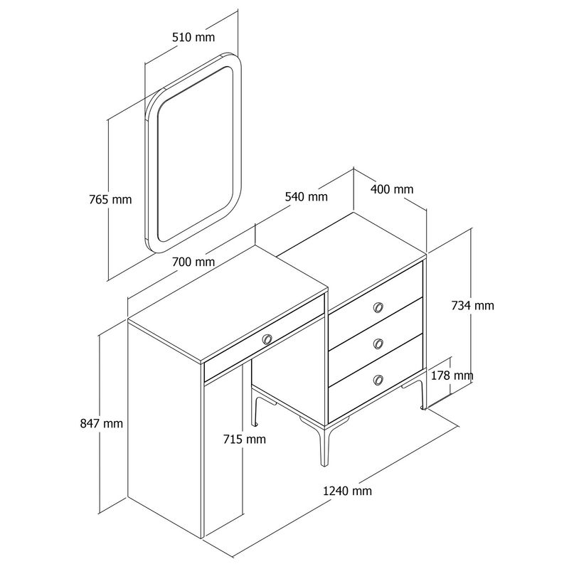 Casa si Gradina - Mobilier - Comode si corpuri - Masute de toaleta - Masa de toaleta, Hanah Home, pal melaminat, nuc si alb, 124x40x84.7 cm - Infinity.ro