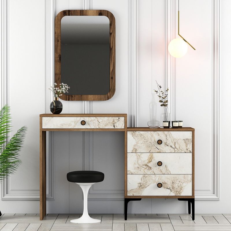 Casa si Gradina - Mobilier - Comode si corpuri - Masute de toaleta - Masa de toaleta, Hanah Home, pal melaminat, nuc si alb, 124x40x84.7 cm - Infinity.ro