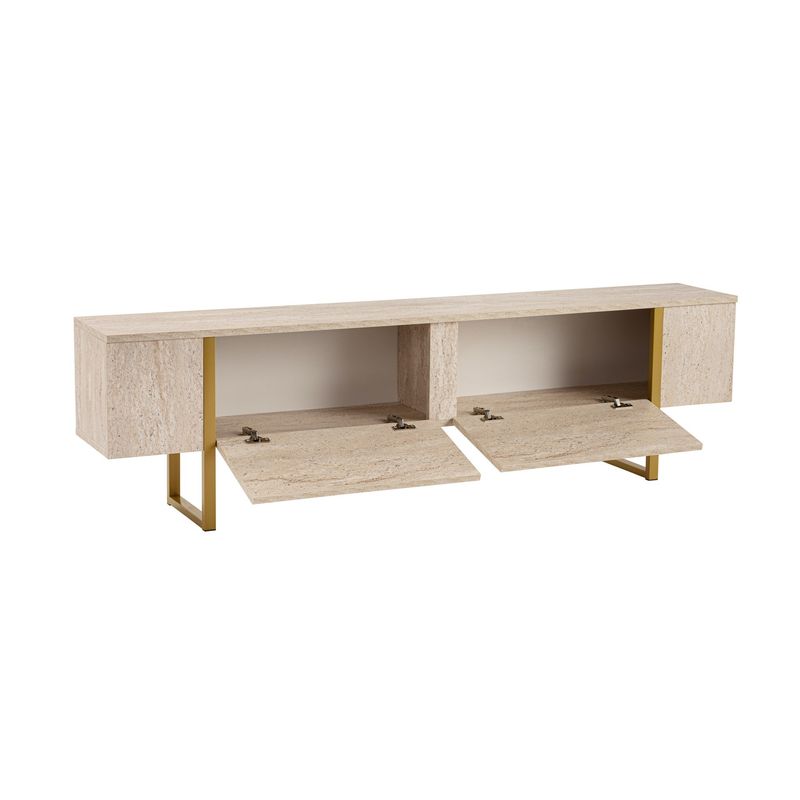 Casa si Gradina - Mobilier - Comode si corpuri - Comode - Comoda tv, Hanah Home, pal melaminat, travertin si auriu, 180x45x30 cm - Infinity.ro