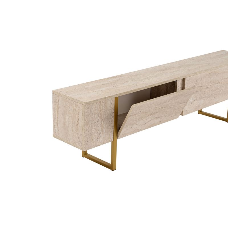 Casa si Gradina - Mobilier - Comode si corpuri - Comode - Comoda tv, Hanah Home, pal melaminat, travertin si auriu, 180x45x30 cm - Infinity.ro