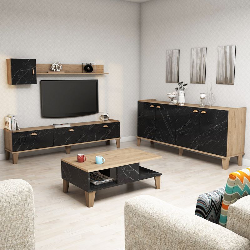 Casa si Gradina - Mobilier - Seturi de mobilier - Seturi living - Set mobilier living, Hanah Home, pal melaminat, stejar si marmura - Infinity.ro