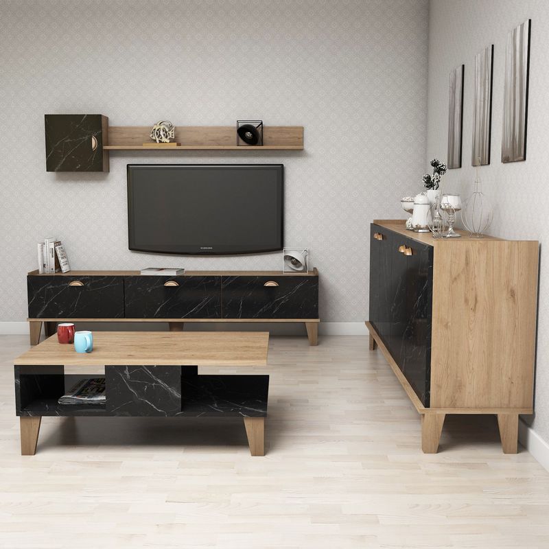 Casa si Gradina - Mobilier - Seturi de mobilier - Seturi living - Set mobilier living, Hanah Home, pal melaminat, stejar si marmura - Infinity.ro
