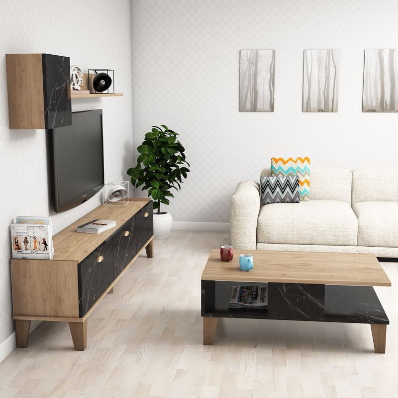 Casa si Gradina - Mobilier - Seturi de mobilier - Seturi living - Set mobilier living, Hanah Home, pal melaminat, stejar marmura - Infinity.ro
