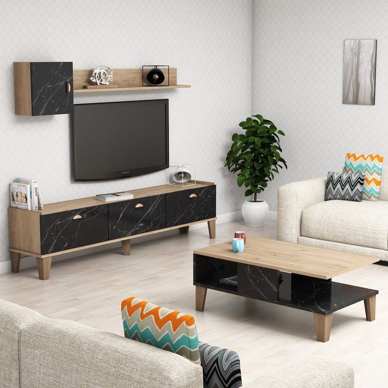 Casa si Gradina - Mobilier - Seturi de mobilier - Seturi living - Set mobilier living, Hanah Home, pal melaminat, stejar marmura - Infinity.ro