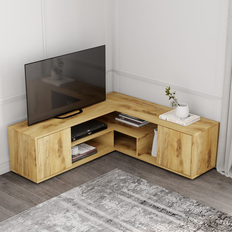 Casa si Gradina - Mobilier - Comode si corpuri - Comode - Comoda tv, Hanah Home, pal melaminat, stejar, 125x40x35 cm - Infinity.ro