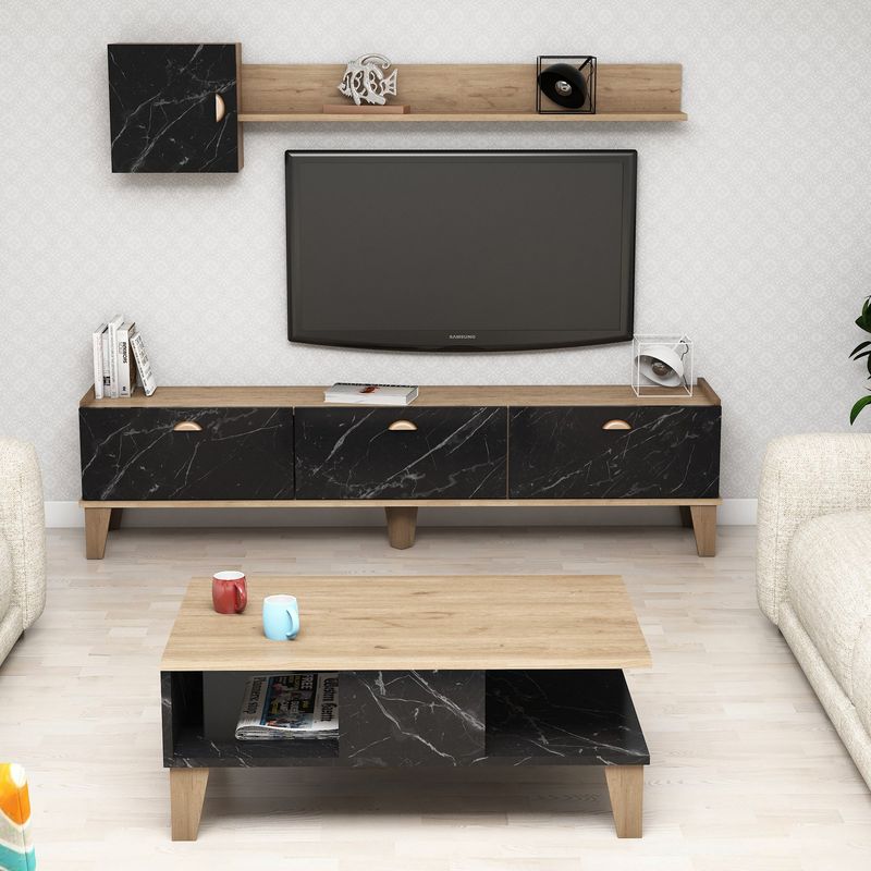 Casa si Gradina - Mobilier - Seturi de mobilier - Seturi living - Set mobilier living, Hanah Home, pal melaminat, stejar marmura - Infinity.ro