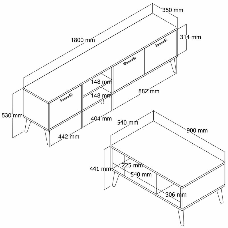 Casa si Gradina - Mobilier - Seturi de mobilier - Seturi living - Set mobilier living, Hanah Home, pal melaminat, stejar, stand tv 180x53x35 cm, masuta cafea 90x54x41,6 cm - Infinity.ro