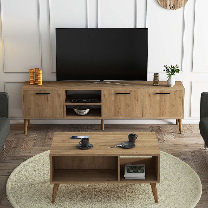 Casa si Gradina - Mobilier - Seturi de mobilier - Seturi living - Set mobilier living, Hanah Home, pal melaminat, stejar, stand tv 180x53x35 cm, masuta cafea 90x54x41,6 cm - Infinity.ro