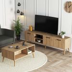 Casa si Gradina - Mobilier - Seturi de mobilier - Seturi living - Set mobilier living, Hanah Home, pal melaminat, stejar, stand tv 180x53x35 cm, masuta cafea 90x54x41,6 cm - Infinity.ro