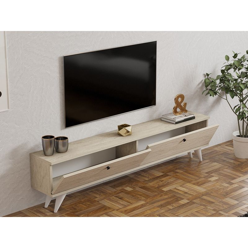 Casa si Gradina - Mobilier - Comode si corpuri - Comode - Comoda tv, Hanah Home, pal melaminat, travertin, 160x40x25 cm - Infinity.ro