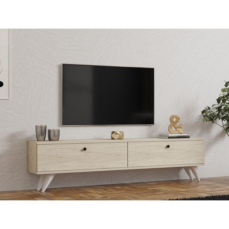 Casa si Gradina - Mobilier - Comode si corpuri - Comode - Comoda tv, Hanah Home, pal melaminat, travertin, 160x40x25 cm - Infinity.ro