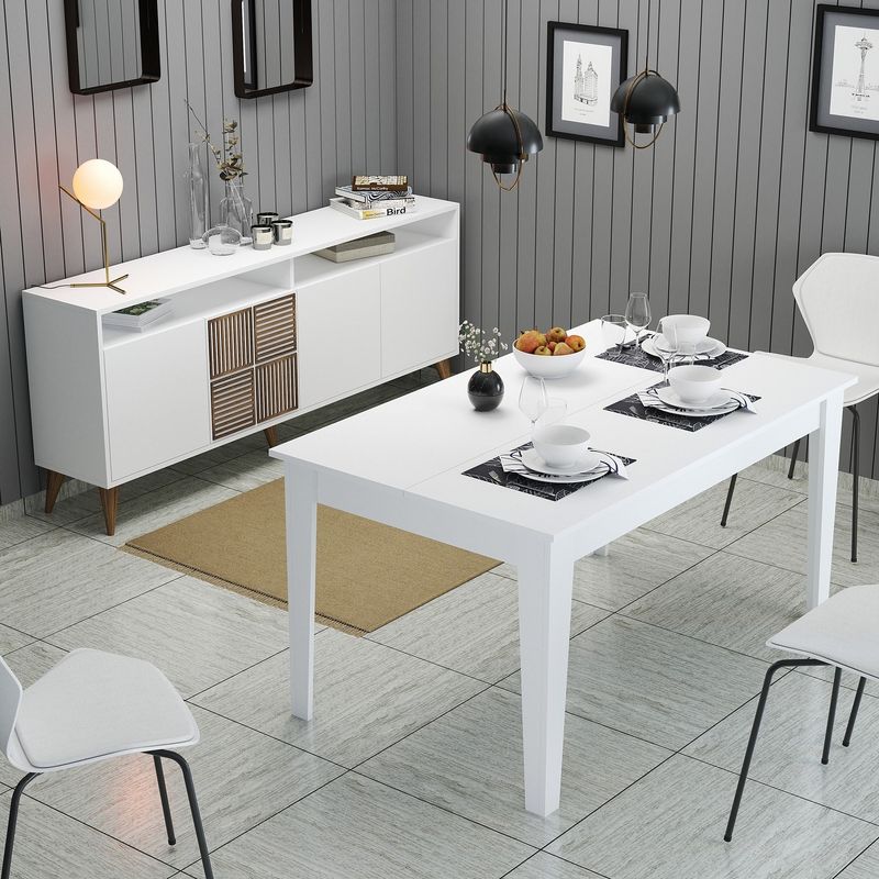 Casa si Gradina - Mobilier - Seturi de mobilier - Seturi living - Set mobilier living, Hanah Home, pal melaminat, alb, comoda 180x78.6x35 cm, masa 145x75x88 cm - Infinity.ro