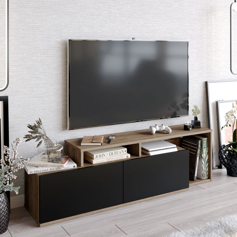 Casa si Gradina - Mobilier - Comode si corpuri - Comode - Comoda tv, Hanah Home, pal melaminat, nuc si negru, 149.8x35.3x42.9 cm - Infinity.ro